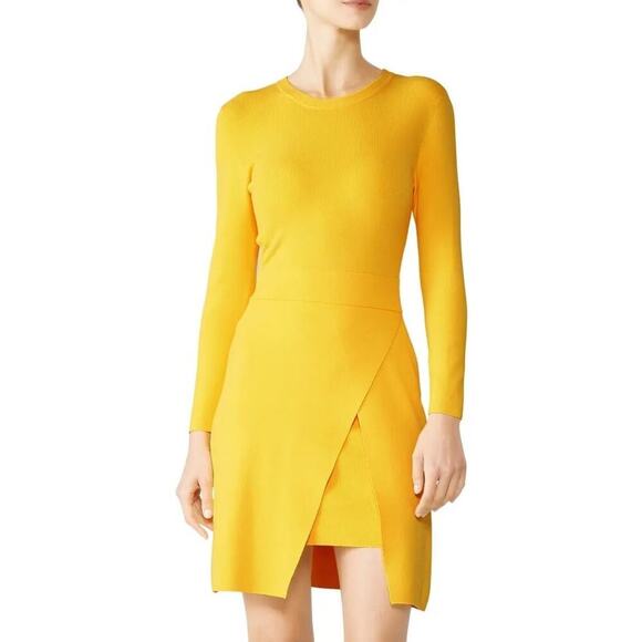 A.L.C. Hadley Dress Knit Long Sleeve Crewneck Mini Sheath Lemon Yellow Large - Picture 2 of 10